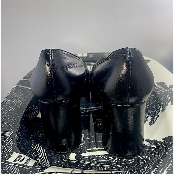 🖤 Vintage 🖤 Black Leather Platform Heels EXQUISITE 7 1/2 Antique 😻😻😻 1940s? - Picture 10 of 14